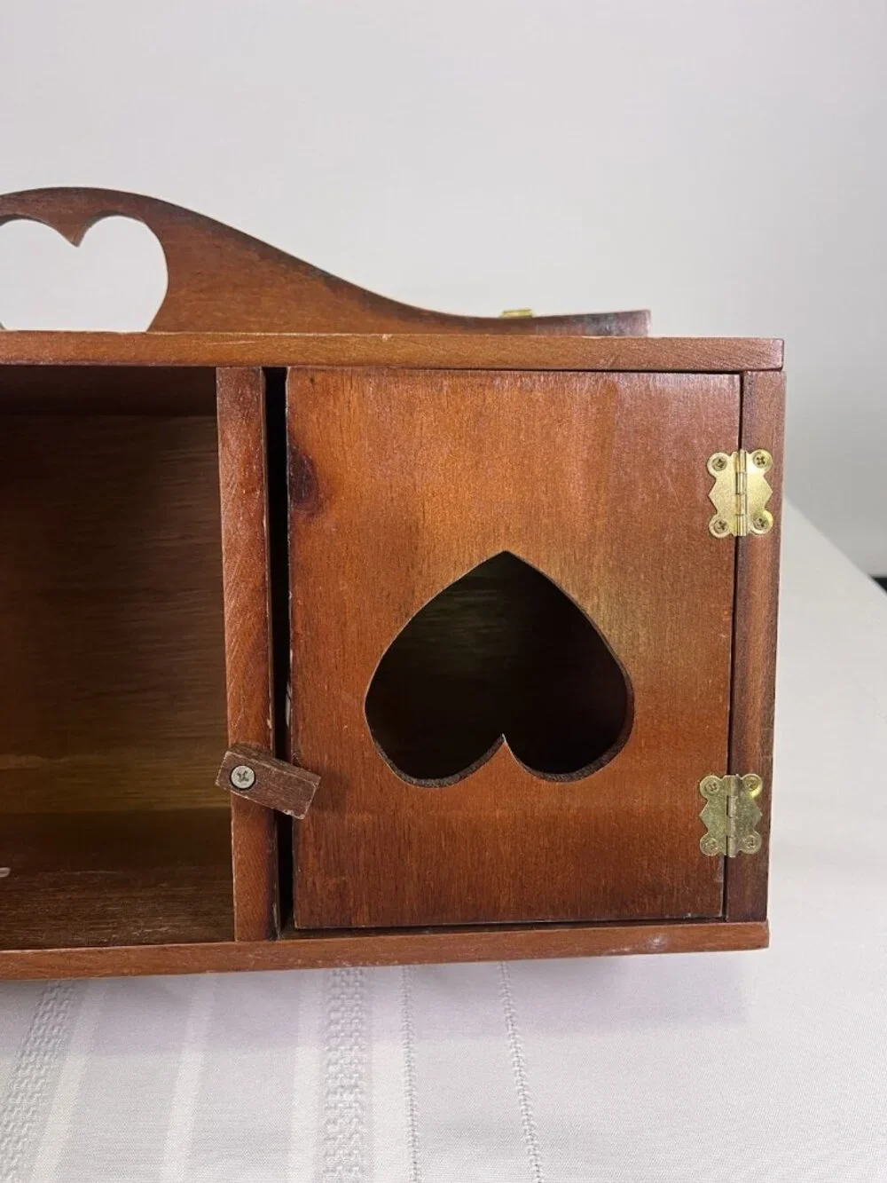 Vintage Country Heart Cutout Wooden Wall Cabinet Shelf Cottagecore Rustic Boho